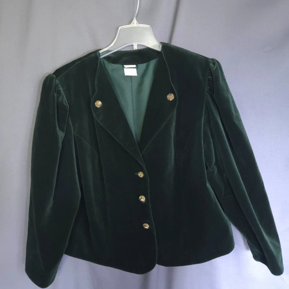 Vintage Velvet‎ Jacket Green Size 3X Gold Triskel Buttons Celtic Victorian Fairy - Picture 1 of 8
